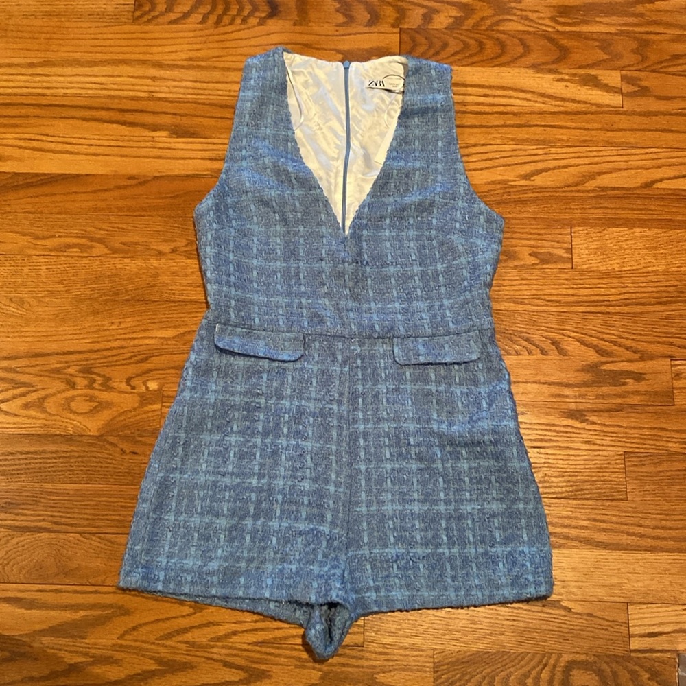Zara Blue Tweed Romper